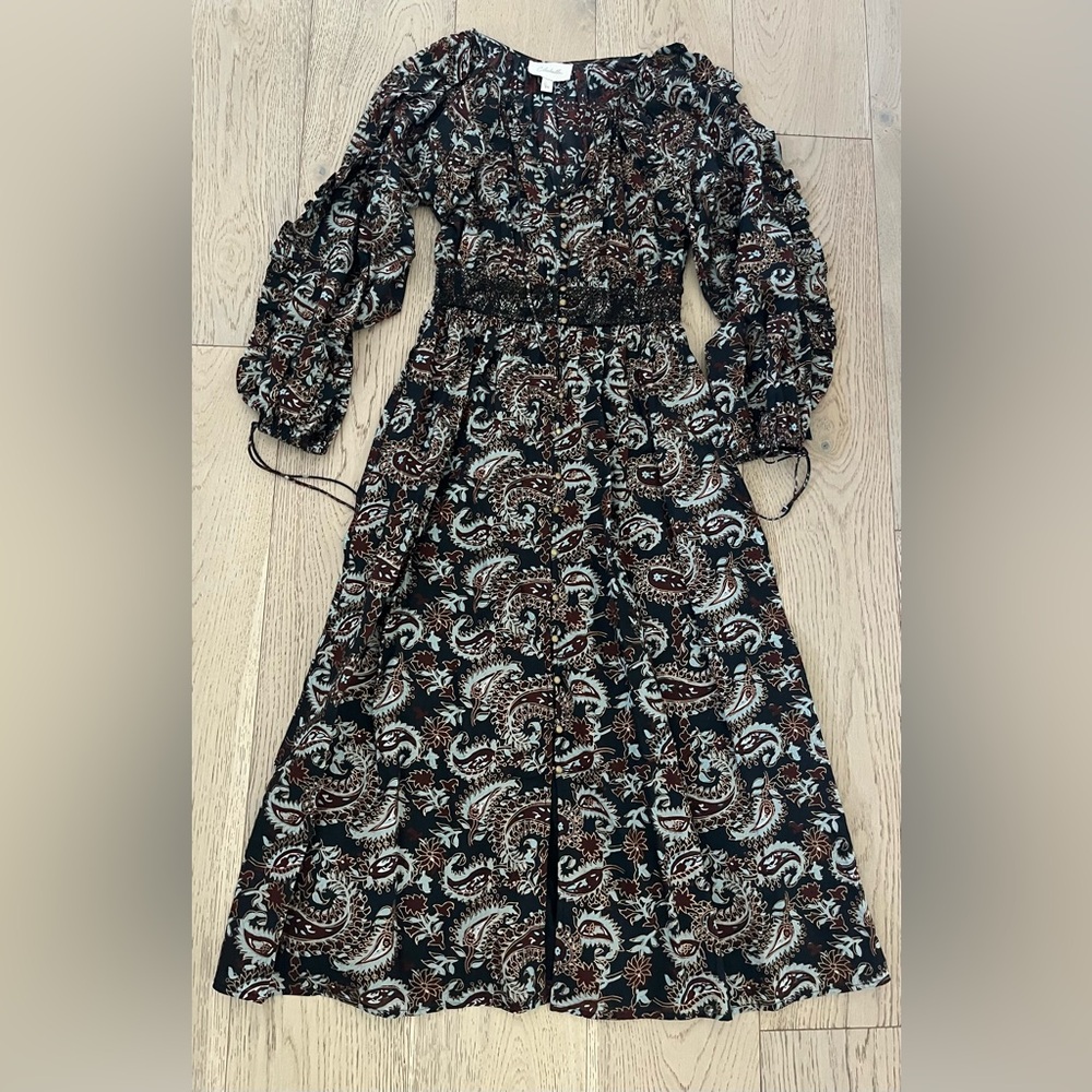 Cleobella Black and Brown Paisley Long Sleeve Dress Size XSmall.